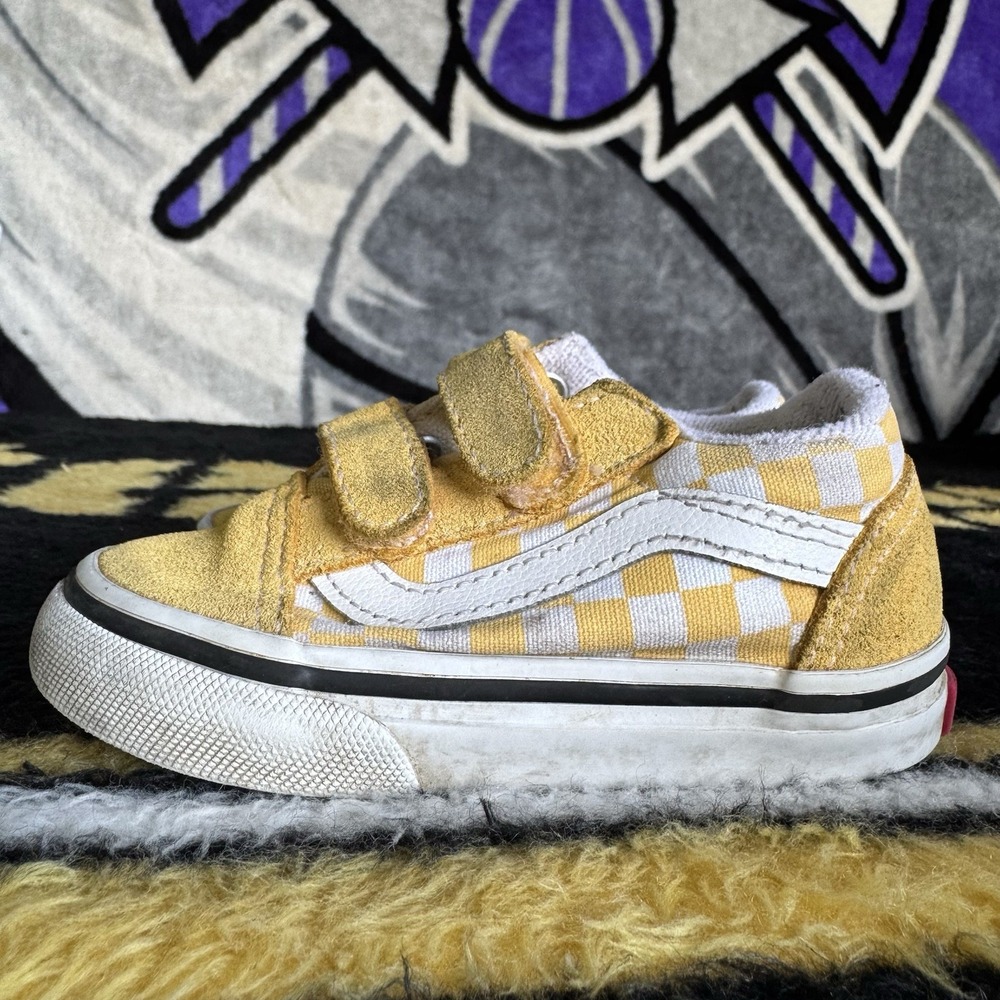 Size 6c - Toddler Old Skool V Checkerboard Skate Sneakers Yellow / White